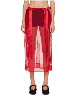 Simone Rocha Sheer Bow Ribbon Pencil Midi Skirt - Red