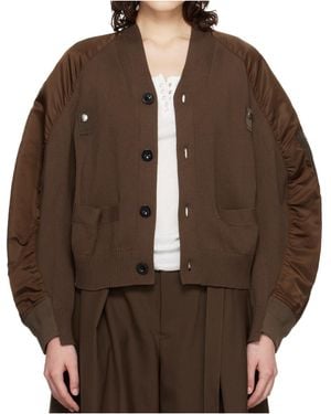 Sacai Patchwork Design Cardigan - Brown