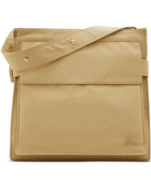 Burberry Logo Embroidered Medium Trench Tote Bag - Natural