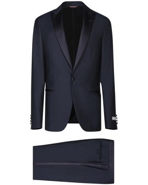 Canali Satin-Trim Single-Breasted Wool Suit - Blue