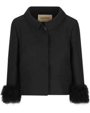 Valentino Collared Long-Sleeved Casual Jacket - Black