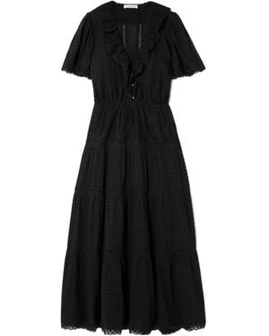 Doen Gabriella Ruffled Tiered Lace-Trimmed Point D'Esprit Cotton Dress - Black