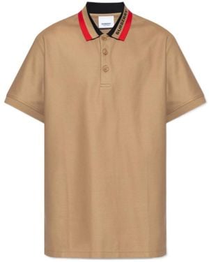 Burberry Logo Detailed Short Sleeved Polo Shirt - Natural