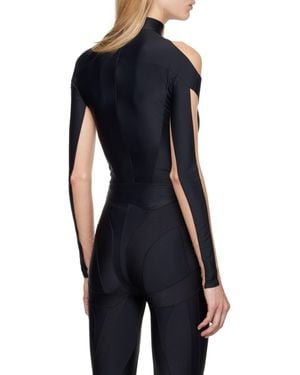 Mugler Illusion Neckline Logo Jumpsuit - Blue
