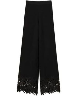 Twinset Lace-Hem Straight Pants - Black