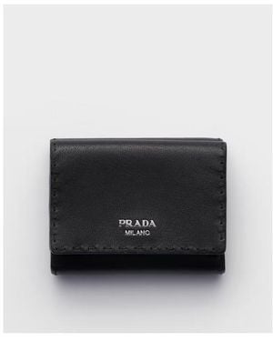 Prada Small Antiqued Leather Wallet - Black