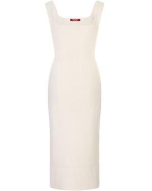 Max Mara Ribbed-Knit Square-Neck Midi Dress - White
