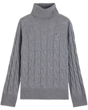 Tommy Hilfiger Cable-Knit Roll-Neck Sweater - Gray
