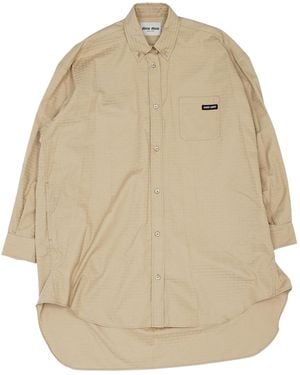 Miu Miu Long-Sleeved Shirt Dress - Natural