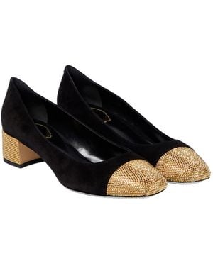 Rene Caovilla Bonnie Embellished Suede Pumps - Black