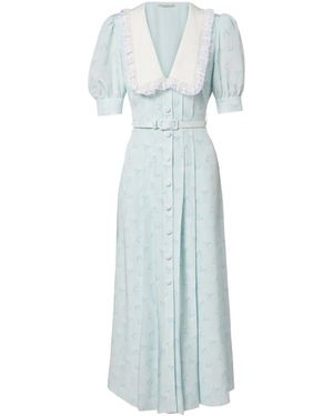 Alessandra Rich Floral Pattern Silk Midi Dress - Blue