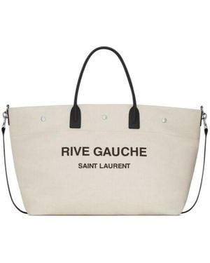Saint Laurent Rive Gauche Printed Maxi Tote Bag - Natural