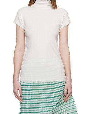Issey Miyake High-Neck Cap Sleeve Knit Sweater - White