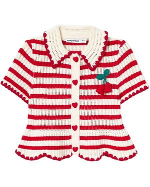 Self-Portrait Cream And Stripe Knitted Top - Red