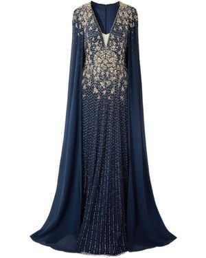 Jenny Packham Cape-Style Long Dress - Blue