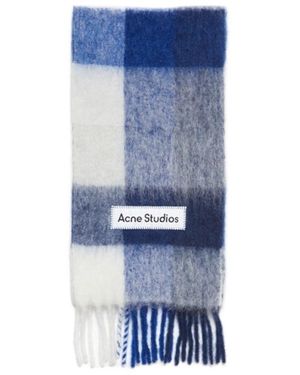 Acne Studios Logo-Appliqué Checked Scarf - Blue