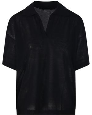 Roberto Collina Sheer Polo Knitted Top - Black