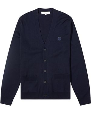 Maison Kitsuné Maison Kitsuné Fox Head Patch Knit Cardigan - Blue