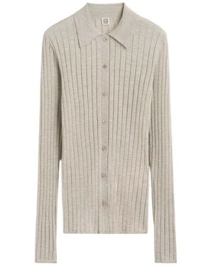 TOTEME Totême Ribbed-Knit Long Sleeved Cardigan - White