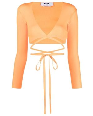 MSGM Cropped V-Neck Top - White