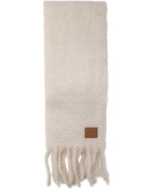 Loewe Logo Patch Fringed Scarf - White
