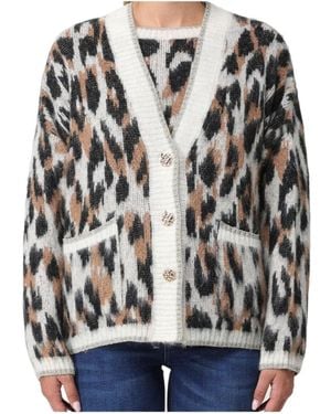Liu Jo Leopard-Intarsia Knit V-Neck Cardigan - Multicolour