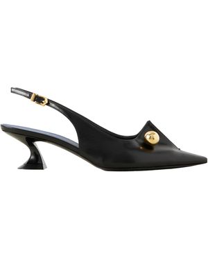 Lanvin Piercing Embellished Glossed-Leather Slingback Court Shoes - Black