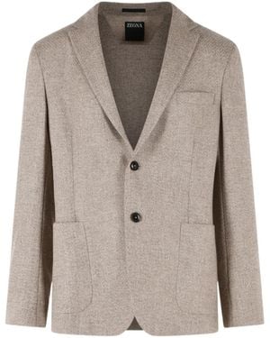 ZEGNA Single-Breasted Patch-Pocket Blazer - Brown