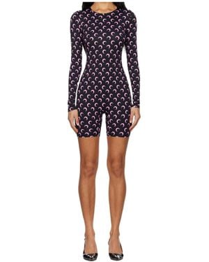 Marine Serre Moon Print Long-Sleeve Short Catsuit - Blue