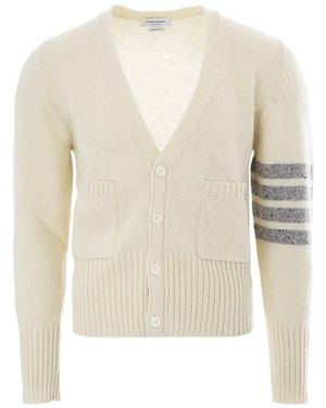 Thom Browne Bar Stripe Button-Fastening Cardigan - White