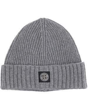 Stone Island Junior Compass Patch Knitted Beanie - Gray