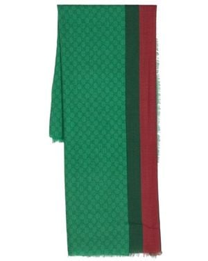 Gucci Gg Monogrammed Web-Stripe Scarf - Green