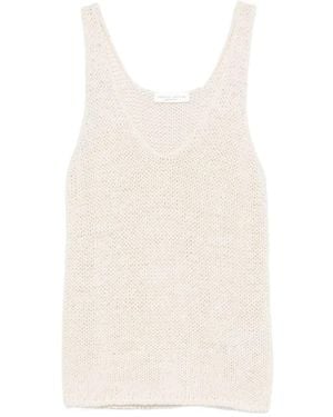 Roberto Collina Open-Knit V-Neck Top - Natural