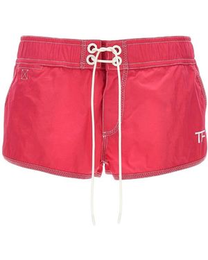 Tom Ford Logo Printed Drawstring Shorts - Red
