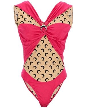 Marine Serre Logo-Plaque Paneled Bodysuit - Pink