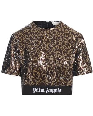 Palm Angels Sequin Embellished Cropped Top - Brown