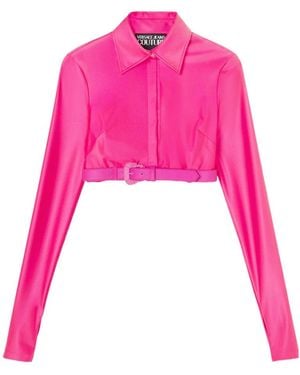 Versace Jeans Couture Couture Baroque-Buckle Long-Sleeved Cropped Shirt - Pink