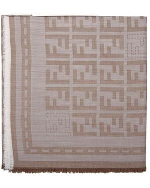 Fendi Ff Jacquard Frayed-Edge Scarf - Grey