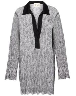 TOVE Lucie Floral Lace Silk Top - Grey