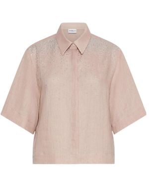Marella Rhinestone-Adorned Pure Linen Shirt - Natural