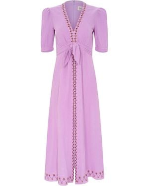 Saloni V-Neck Dress - Purple