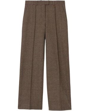 Burberry Check Wool Linen Blend Tailored Pants - Brown