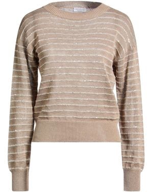Brunello Cucinelli Striped Sequin Knitwear - Natural
