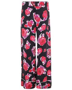 Marni Floral-Print Wide-Leg Pants - Red