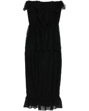 Alessandra Rich Strapless Bow-Lace Ruffled Dress - Black