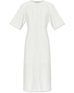 Ami Paris Short-Sleeve Topstitch Midi Dress - White