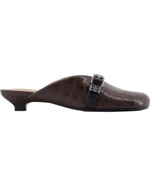 Ganni Sue Kitten Embossed Mules - Brown