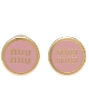 Miu Miu Logo-Lettering Two-Toned Stud Earrings - Pink