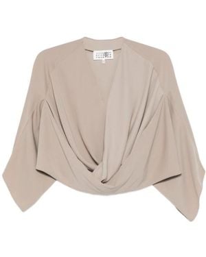 MM6 by Maison Margiela Draped V-Neck Top - Natural
