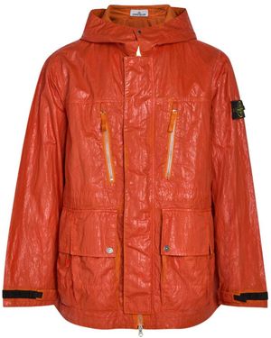 Stone Island Slick Hooded Nylon-Tela Jacket - Orange